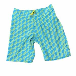 Geometric Blue and Green Boys Swim Shorts Trunks